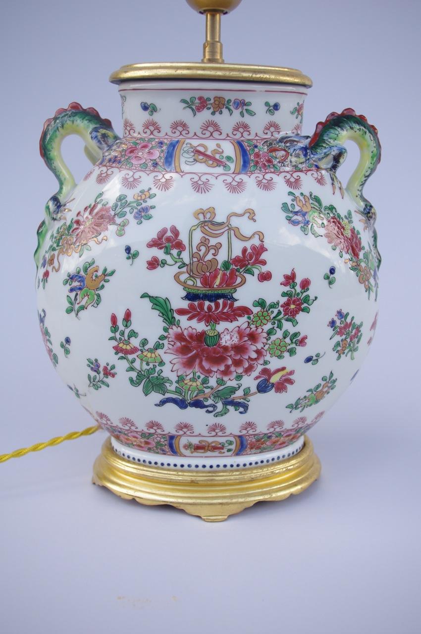 Chinoiserie Jar Chinese Porcelain Lamp, Wucai Style Decoration, 18th and 20th Century