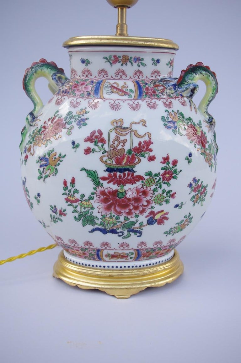 Chinoiserie Jar Chinese Porcelain Lamp, Wucai Style Decoration, 18th and 20th Century For Sale