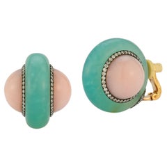 Vintage JAR Chrysoprase & Pink Opal Earrings 