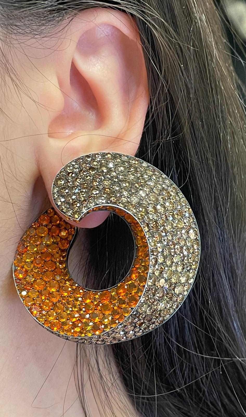 Mixed Cut JAR Colored Diamond and Opal Earrings 