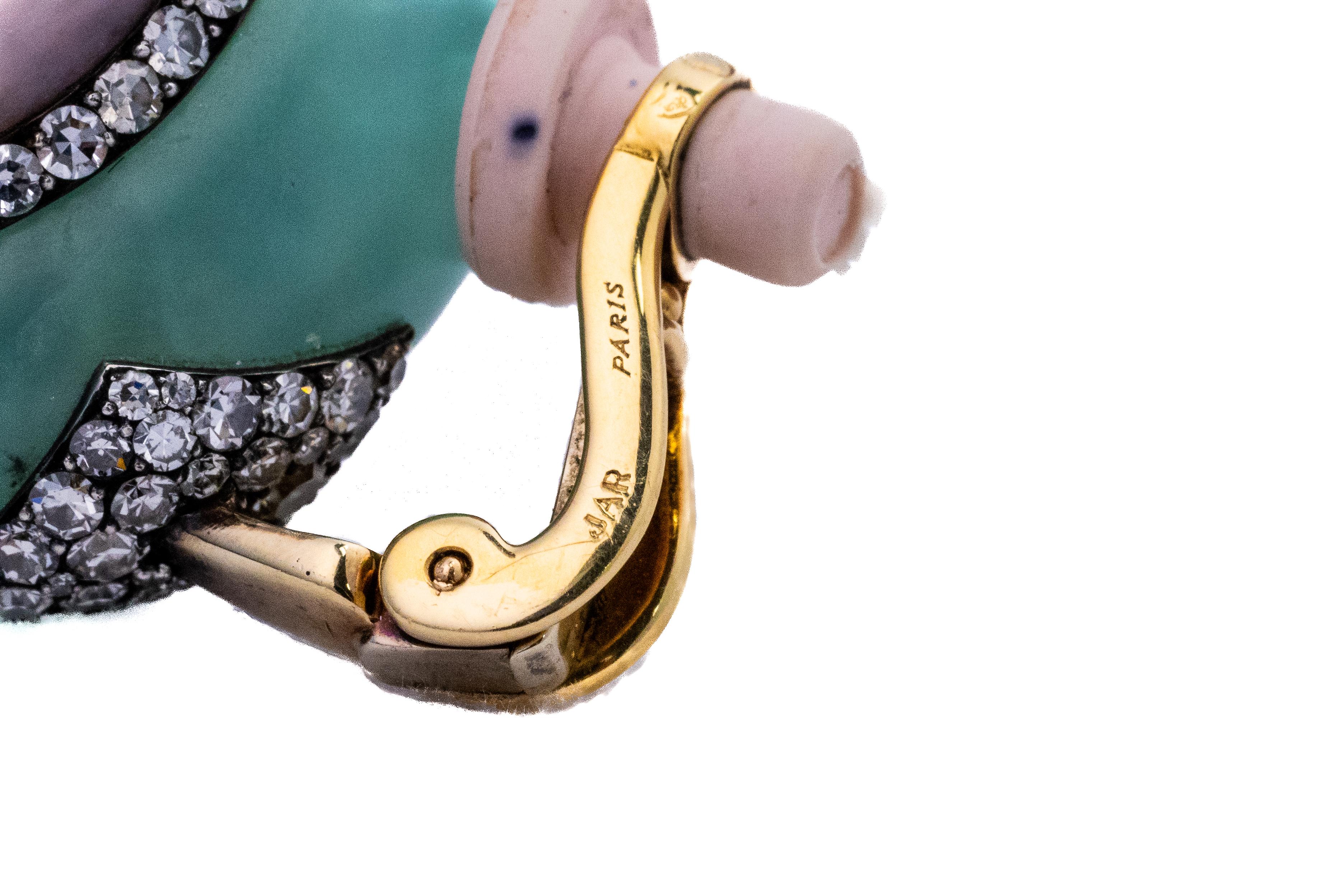 Modern JAR Diamond, Chrysoprase & Pink Opal Earrings