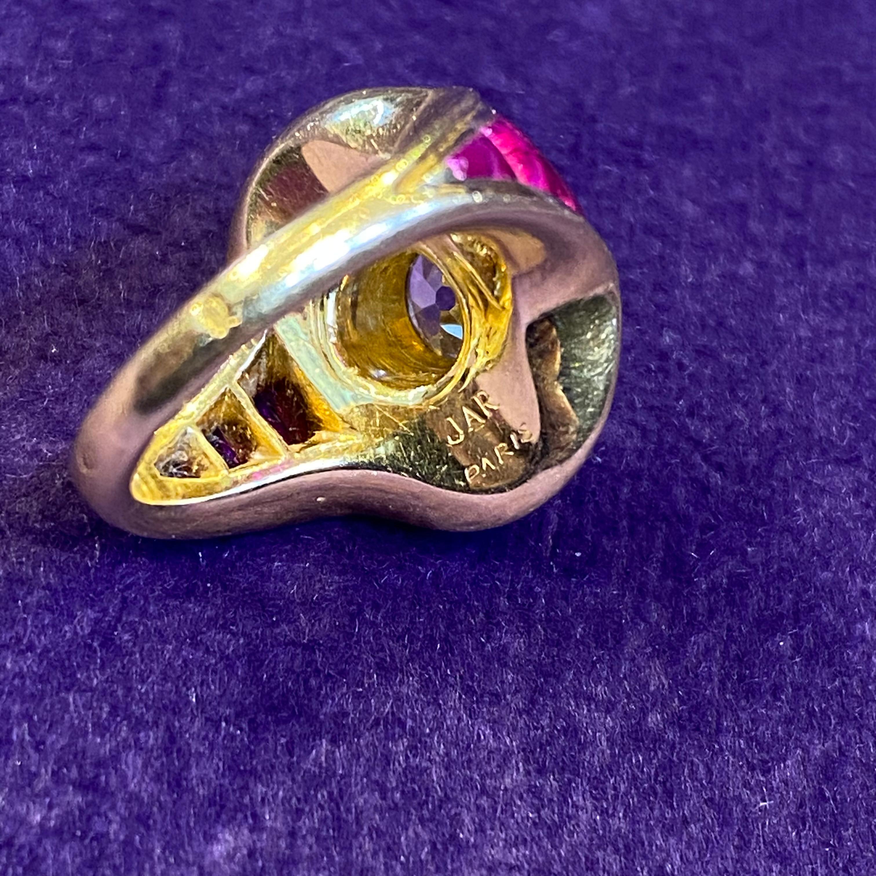 Round Cut JAR Diamond, Emerald, & Ruby Ring  For Sale