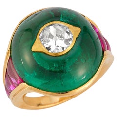 Vintage JAR Diamond, Emerald, & Ruby Ring 