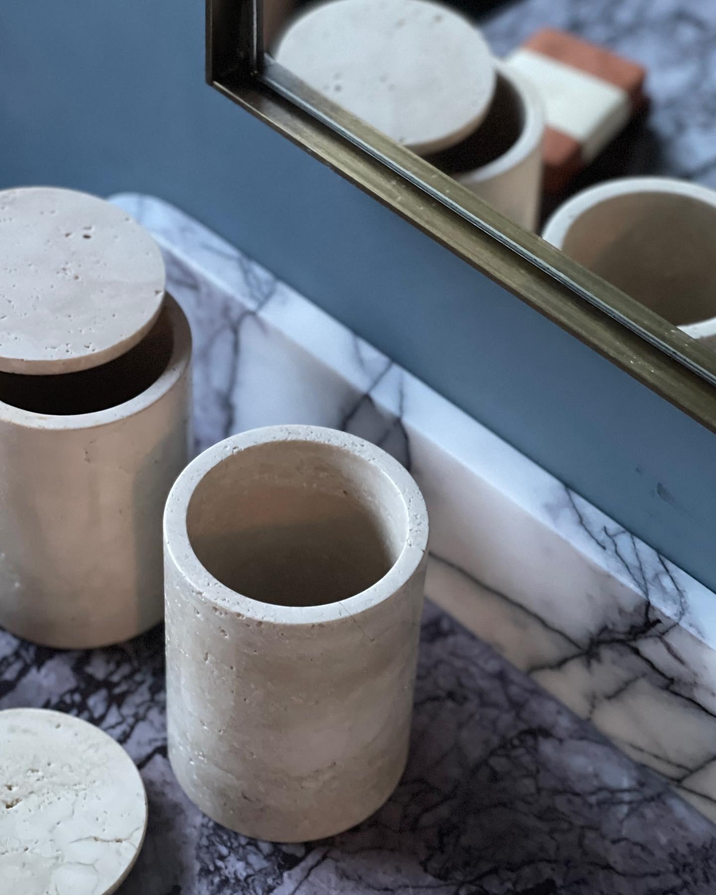 Organic Modern Jar Duo: Matching Vessels in Beige Travertine by Anastasio Home For Sale