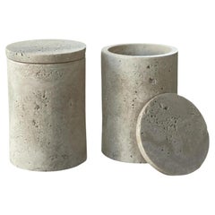 Jar Duo: Matching Vessels in Beige Travertine by Anastasio Home