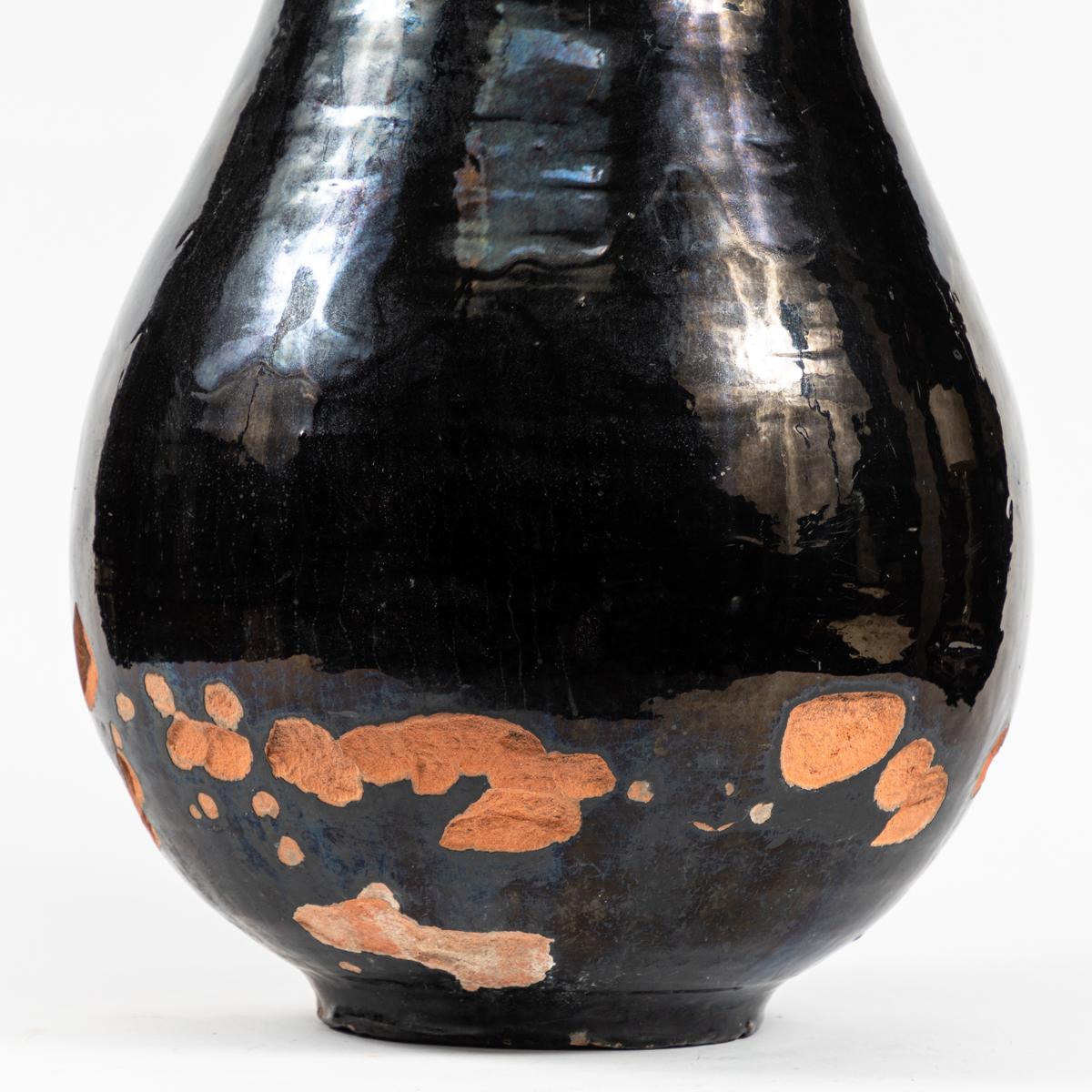 Rustic 1940s Black Glazed Terracotta Jar