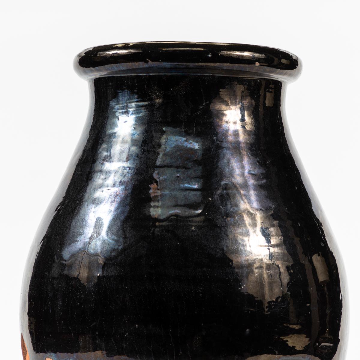 French 1940s Black Glazed Terracotta Jar