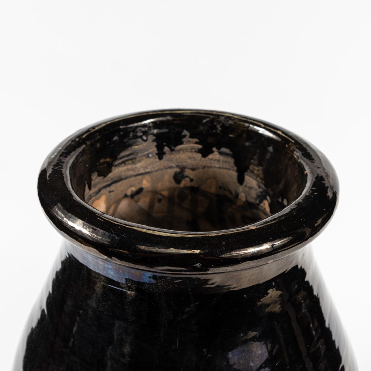 1940s Black Glazed Terracotta Jar In Good Condition In Los Angeles, CA