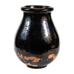 Vintage 1940s Black Glazed Terracotta Jar