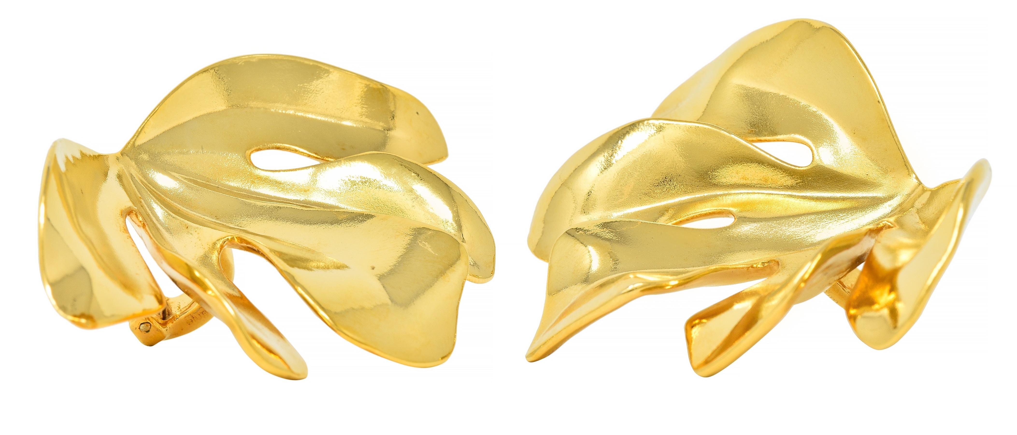 JAR Boucles d'oreilles Clips à feuilles de figuier en aluminium anodisé or 18 carats 8