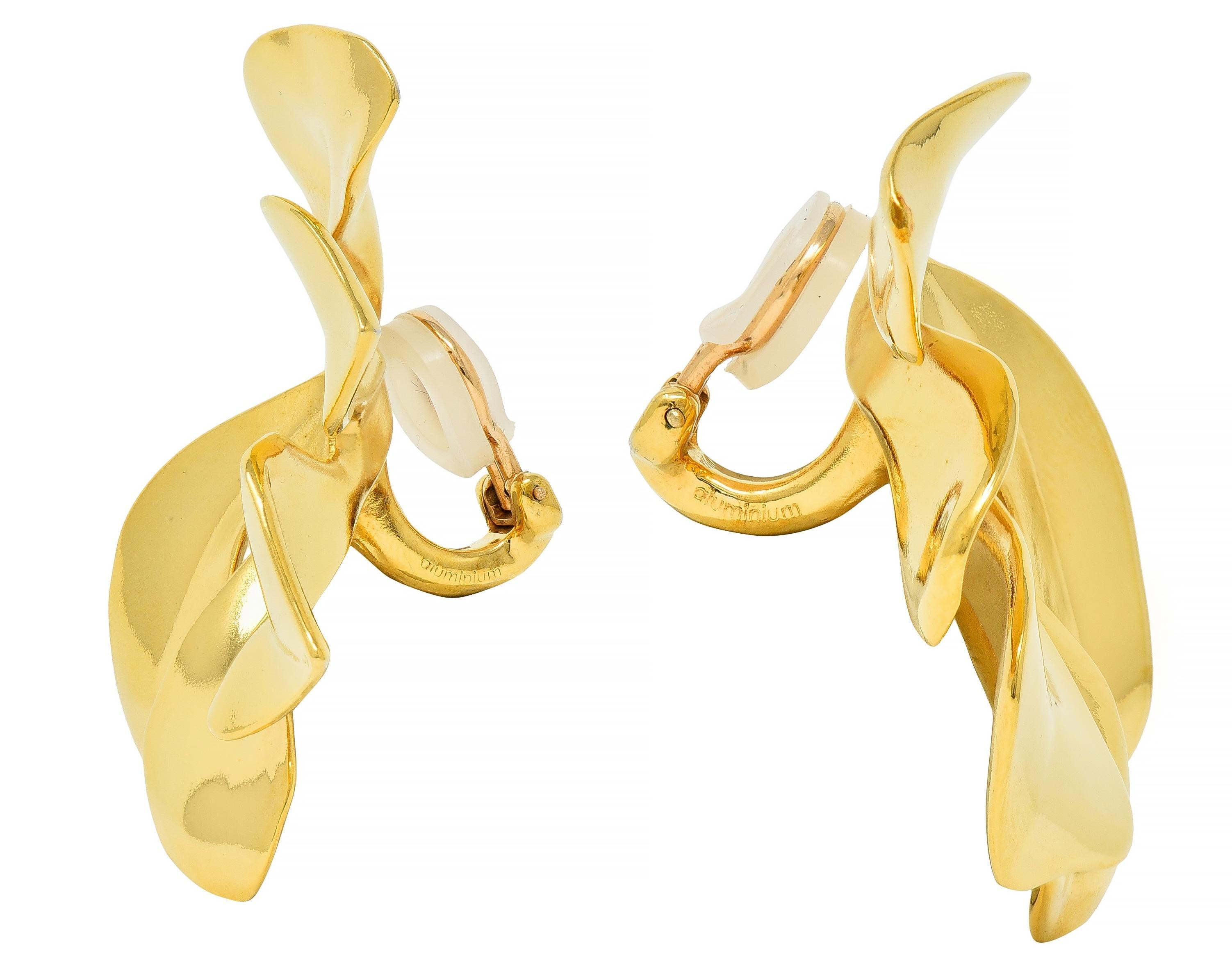 Modern JAR French 18 Karat Gold Anodized Aluminum Fig Leaf Ear-Clip Earrings