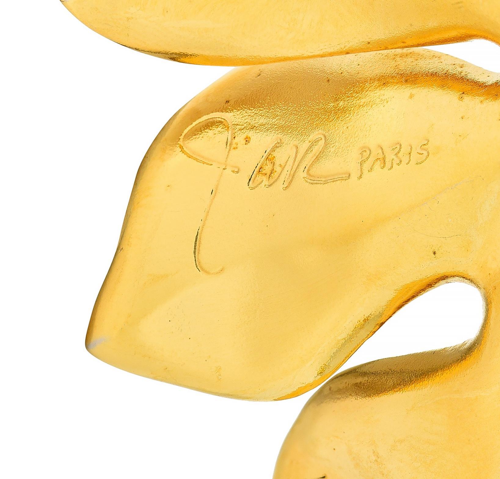 JAR French 18 Karat Gold Anodized Aluminum Fig Leaf Ear-Clip Earrings 2