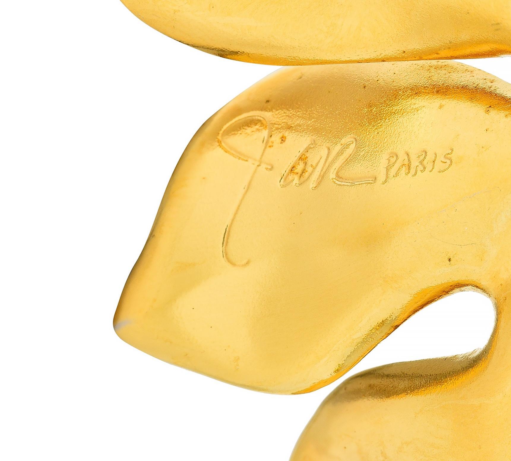 JAR French 18 Karat Gold Anodized Aluminum Fig Leaf Ear-Clip Earrings 3