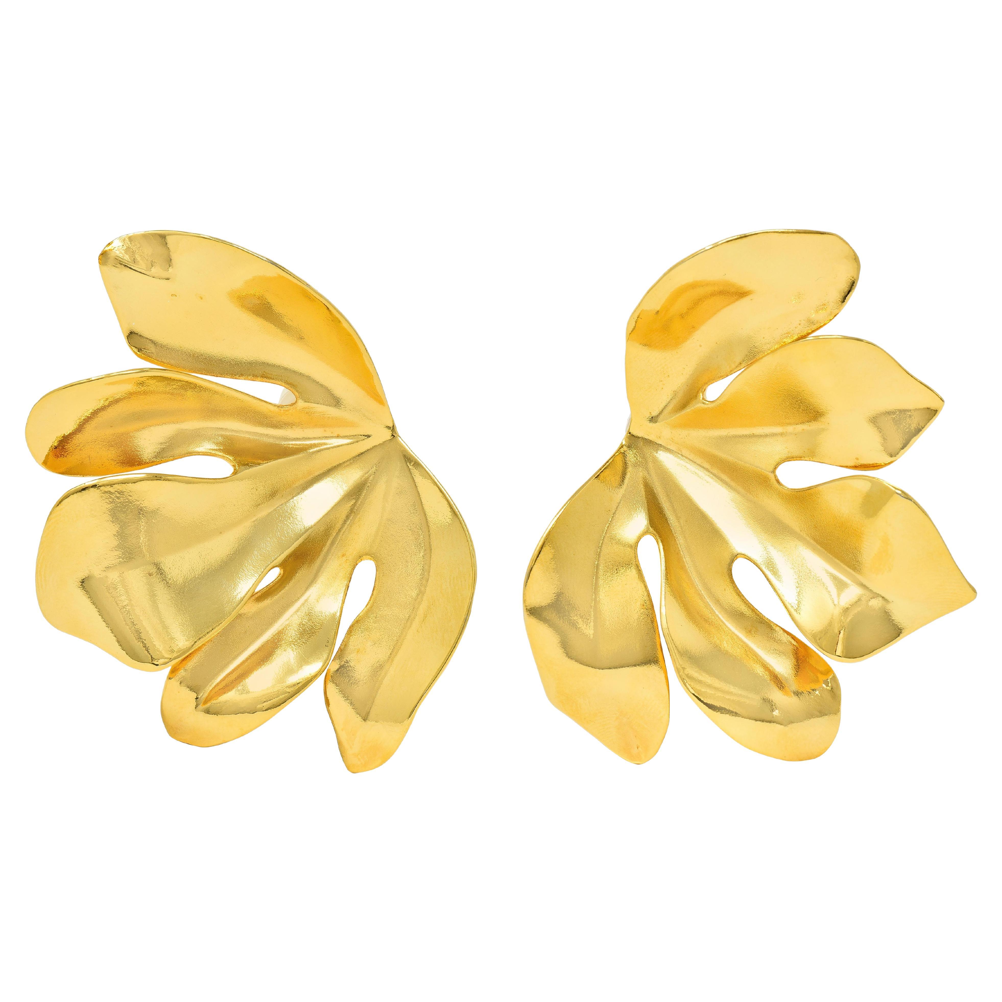 JAR Boucles d'oreilles Clips à feuilles de figuier en aluminium anodisé or 18 carats