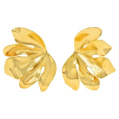 JAR French 18 Karat Gold Anodized Aluminum Fig Leaf Ear-Clip Earrings