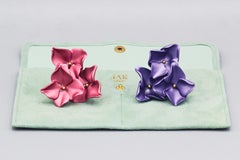 JAR Large Aluminum and 18k Gold Pink Purple Hydrangea Flower Earrings