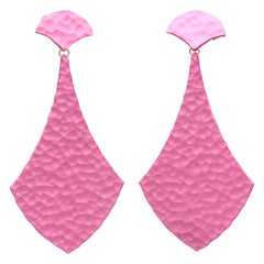 JAR Large Fuchsia Colored Hammered Shield Drop Earrings
