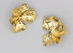 JAR Large Geranium Gold Tone Aluminum Earrings