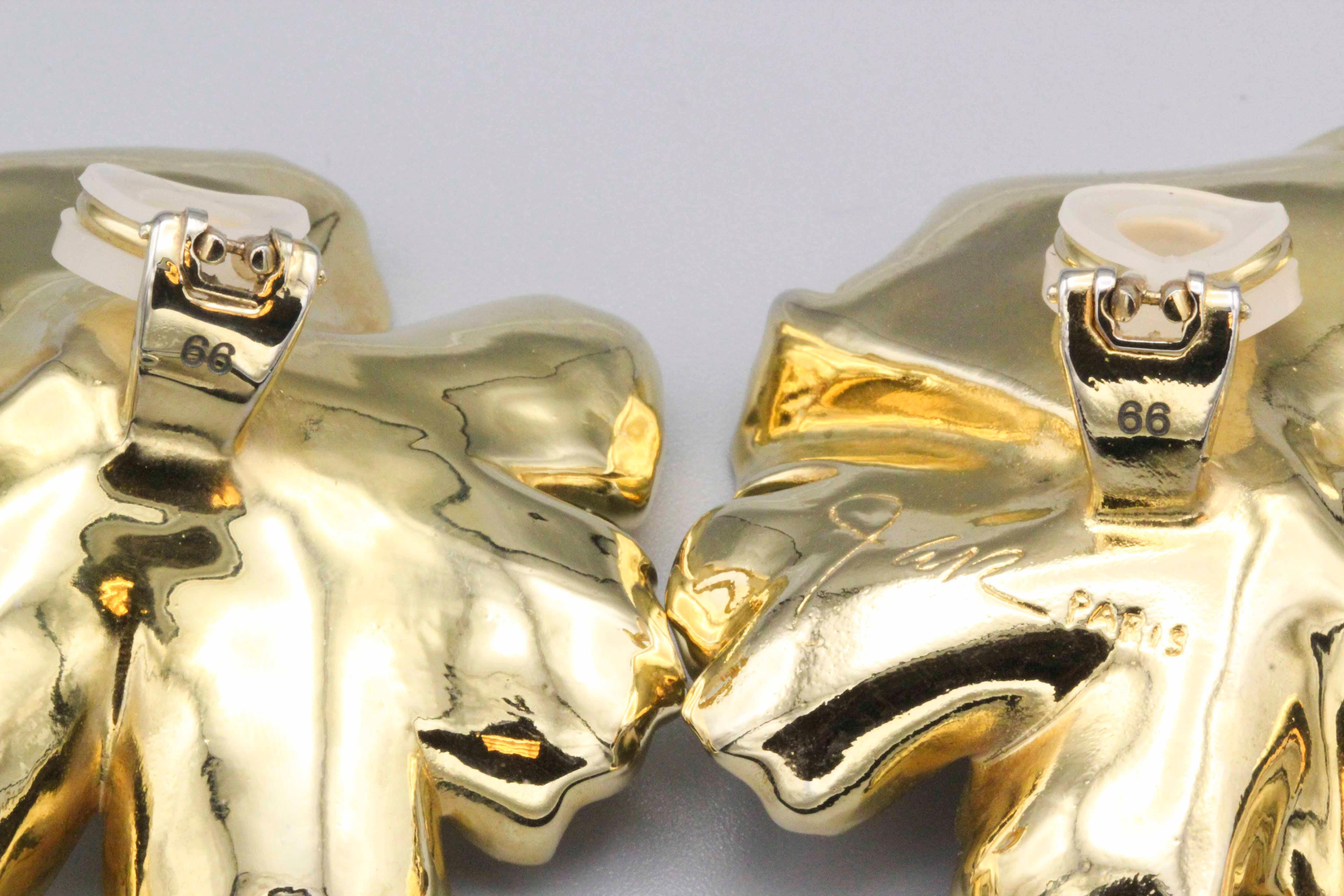 JAR Large Geranium Gold Tone Aluminum Earrings 1