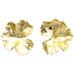 JAR Large Geranium Gold Tone Aluminum Earrings