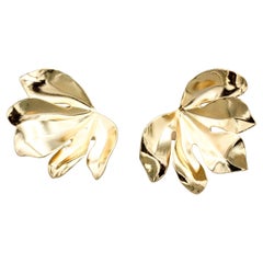 JAR Large Golden Fig Leaf Earrings