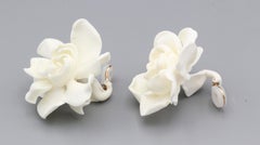 JAR Large White Gardenia 18k Gold Earrings