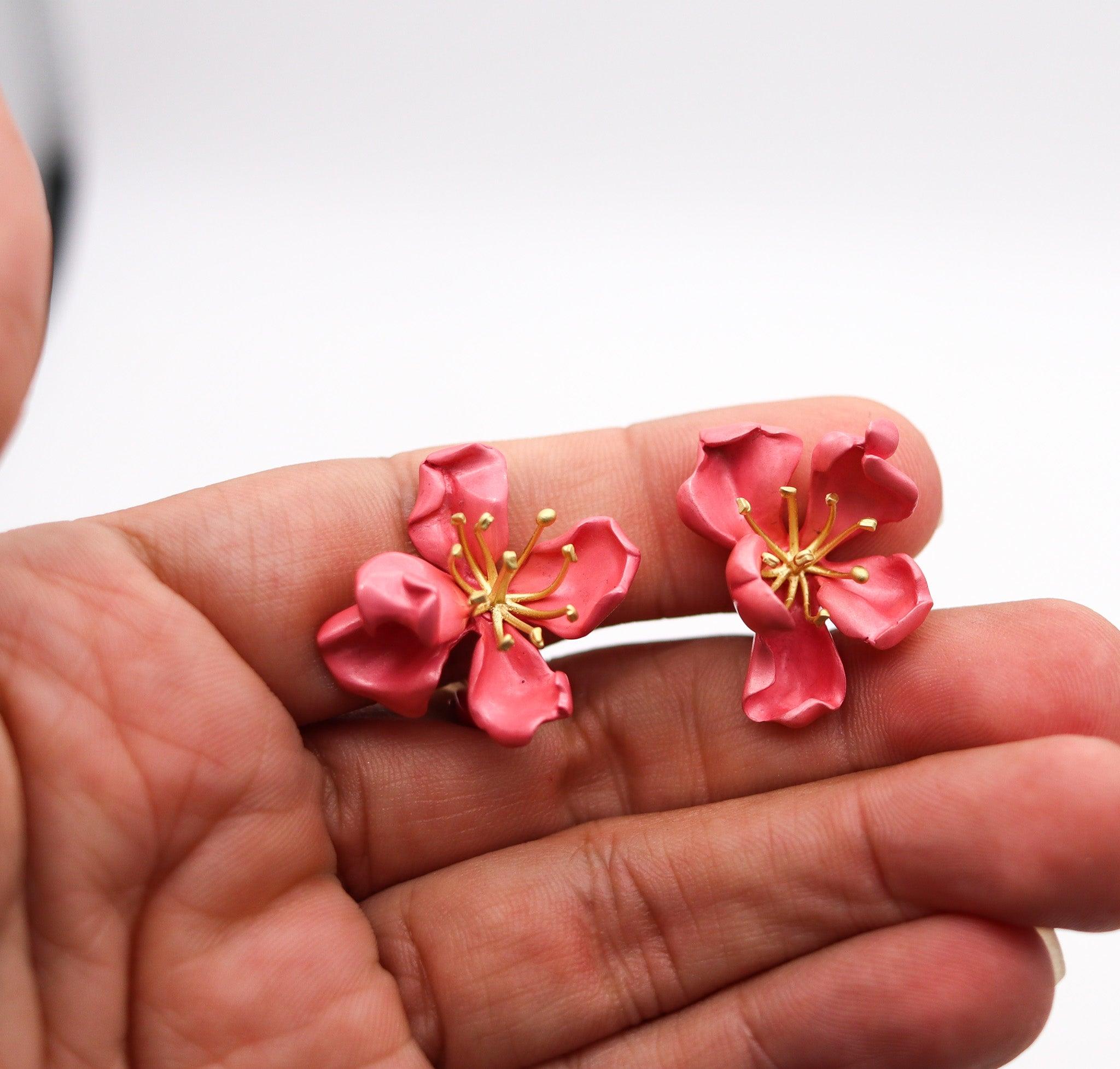 Women's JAR PARIS Almond Blossom Flower Clips-On Earrings In 18Kt Gold and Aluminum