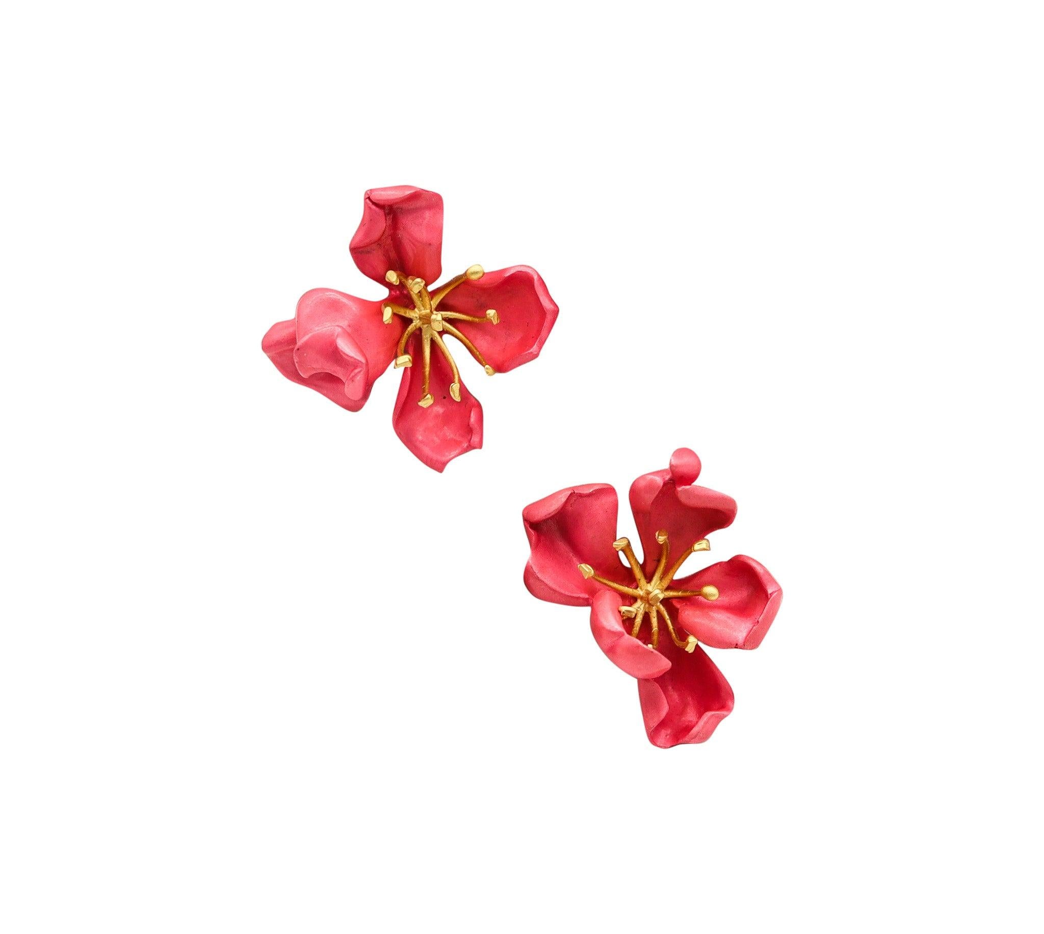 JAR PARIS Almond Blossom Flower Clips-On Earrings In 18Kt Gold and Aluminum 1