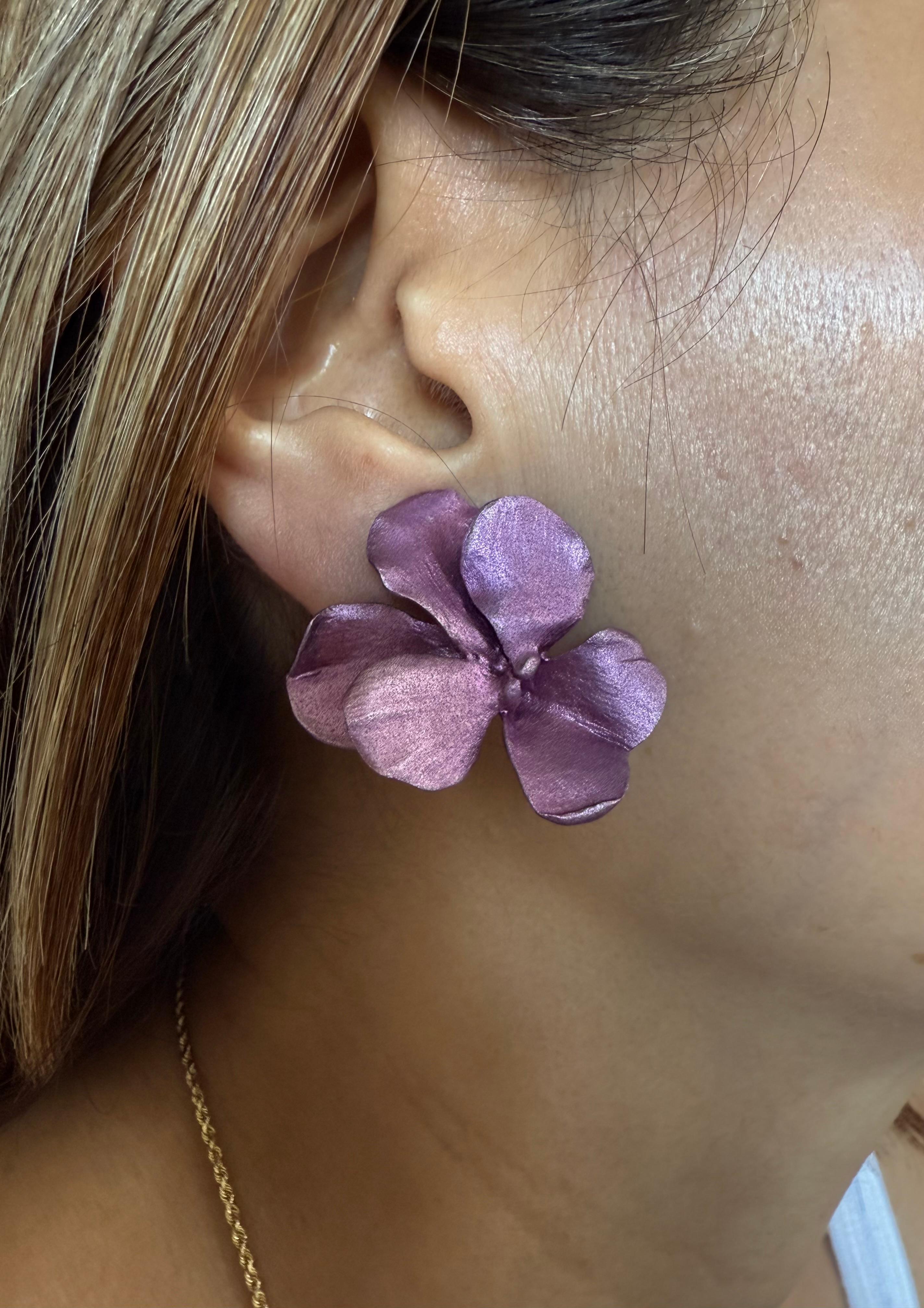 JAR Paris Anodized Aluminum 18k Gold Pansy  Ear Clip Earrings
