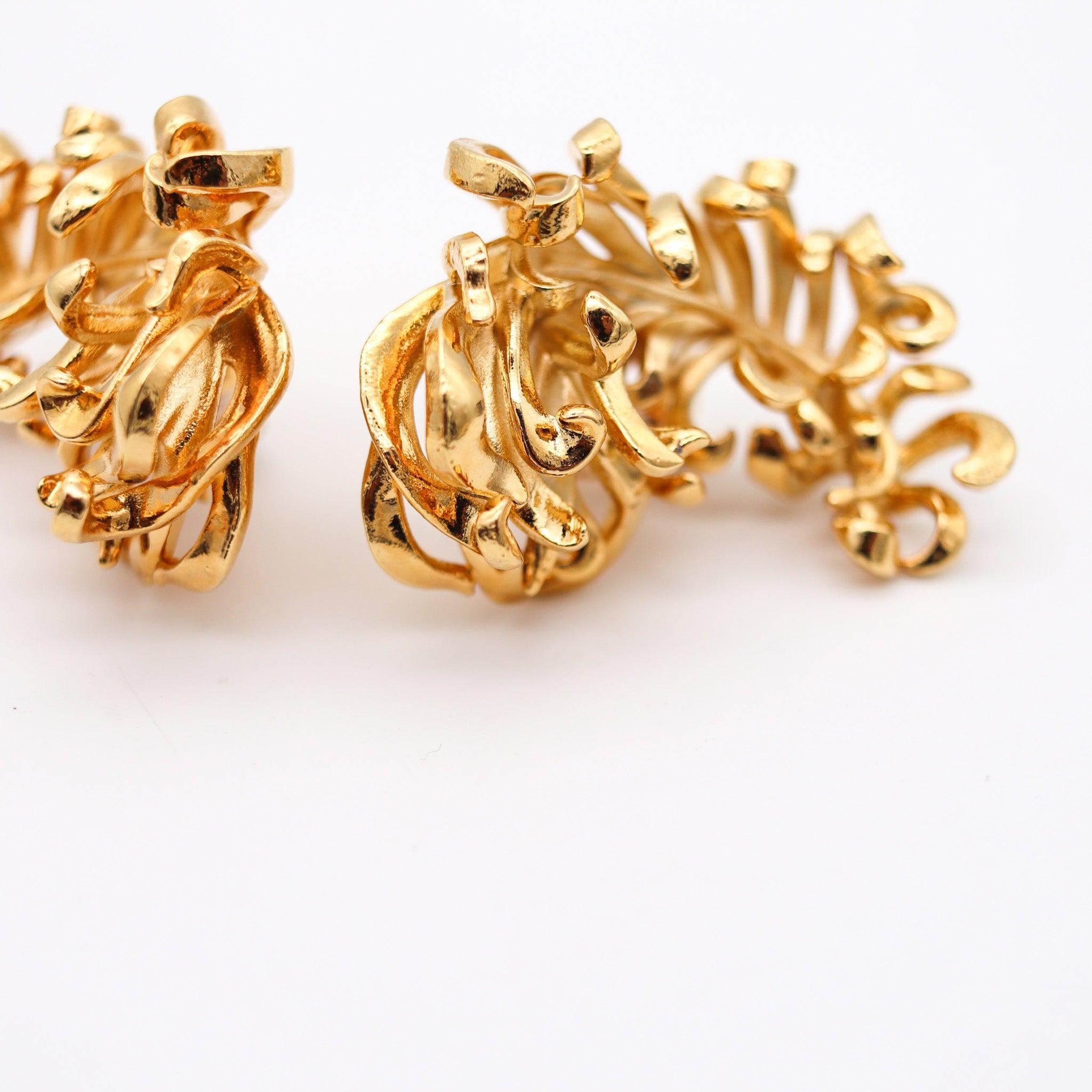 Women's JAR PARIS Golden Feathers Clips On Earrings In 18Kt Gold and Aluminum For Sale