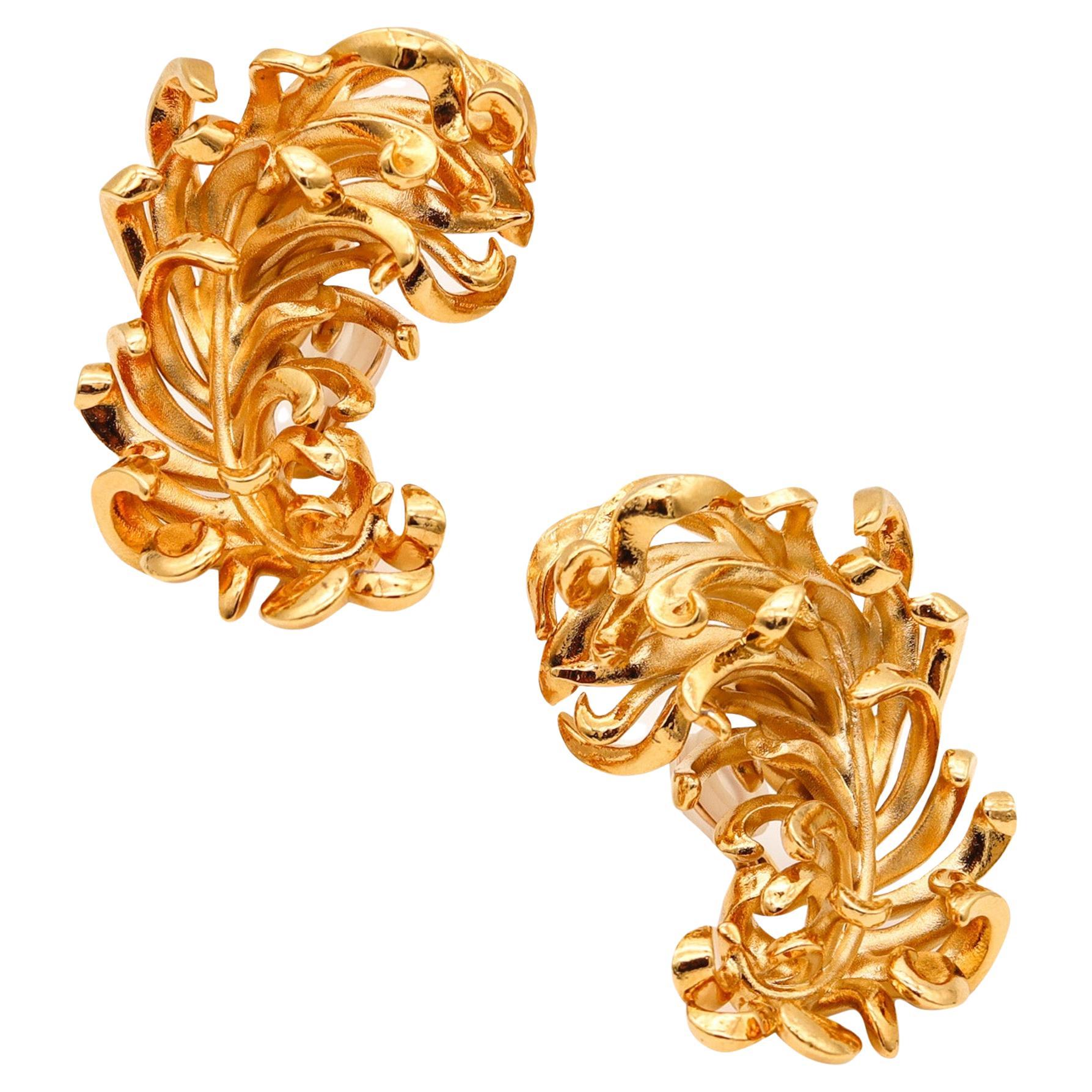 JAR PARIS Golden Feathers Clips On Earrings In 18Kt Gold and Aluminum