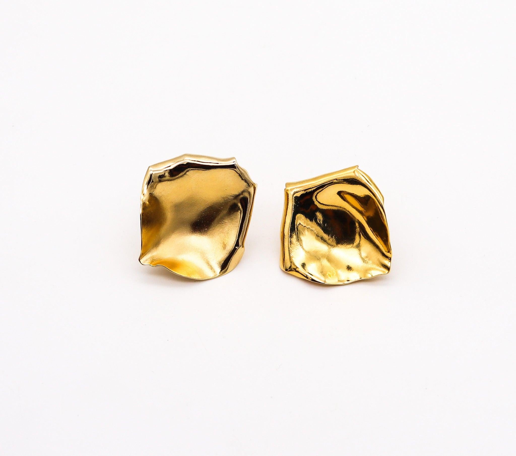 Moderniste JAR PARIS Clips d'oreilles en or 18 carats et aluminium