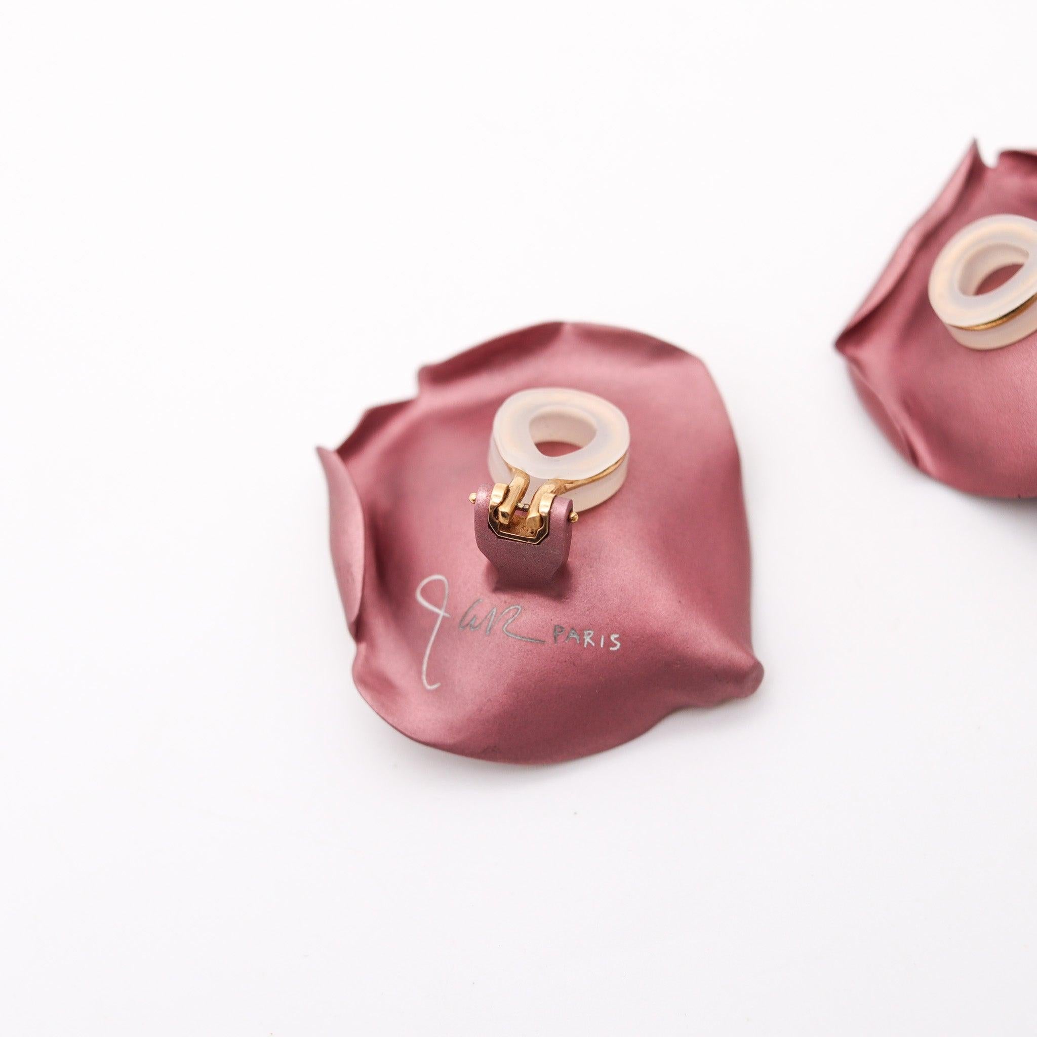 Women's JAR PARIS Large Pink Rose Petals Clips On Earrings In 18Kt Gold and Aluminum