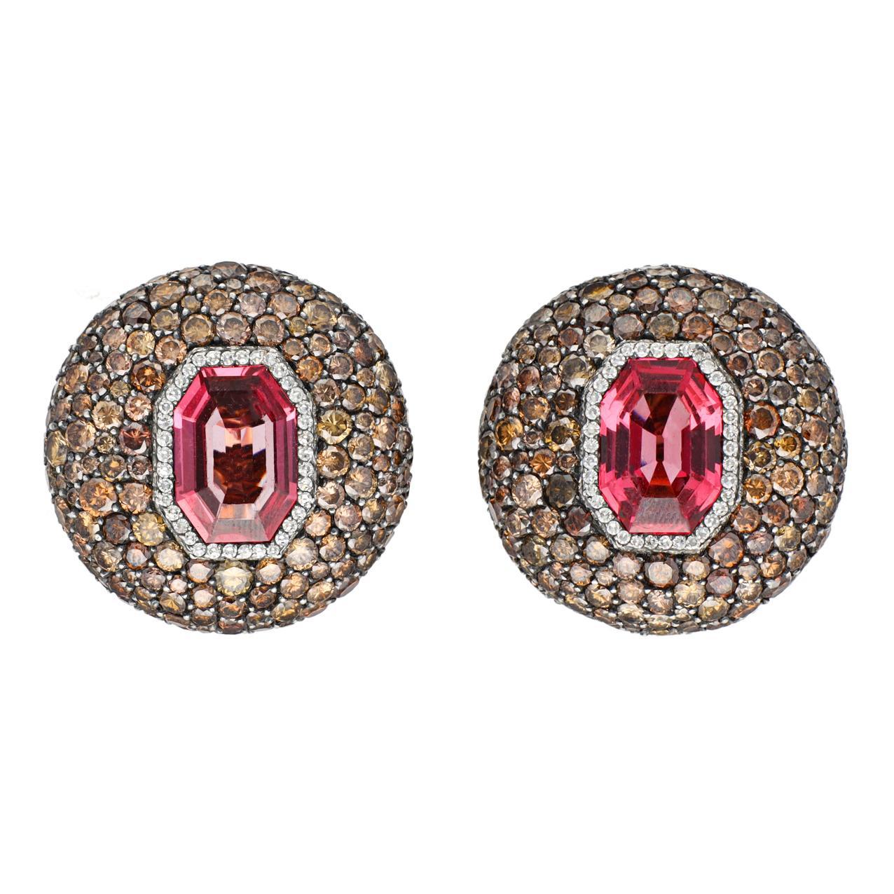 Octagon Cut JAR PARIS Octagonal Spinels, and Diamond Earclips For Sale