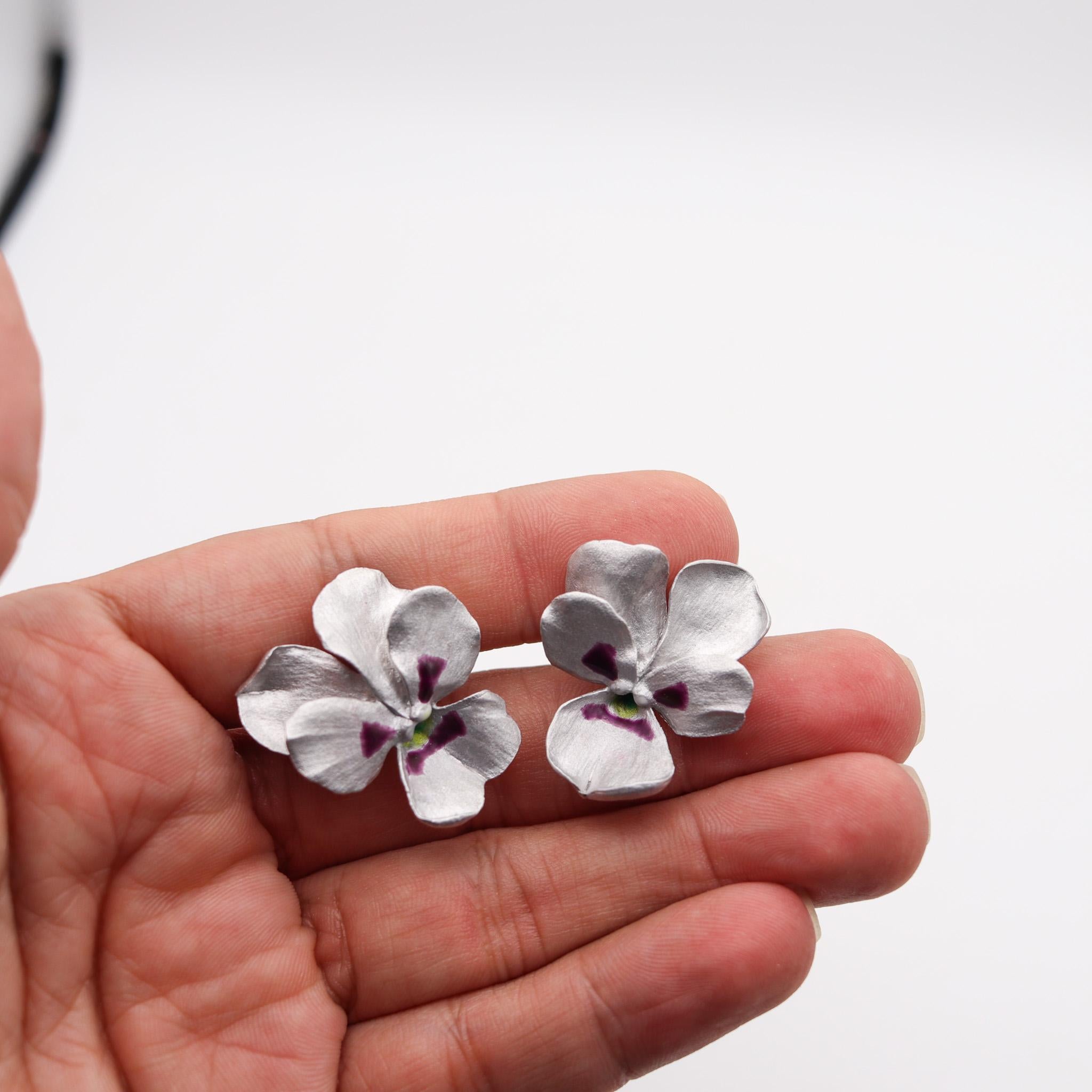 Women's JAR PARIS Pansy Flowers Clips On Earrings In 18Kt Gold and Aluminum