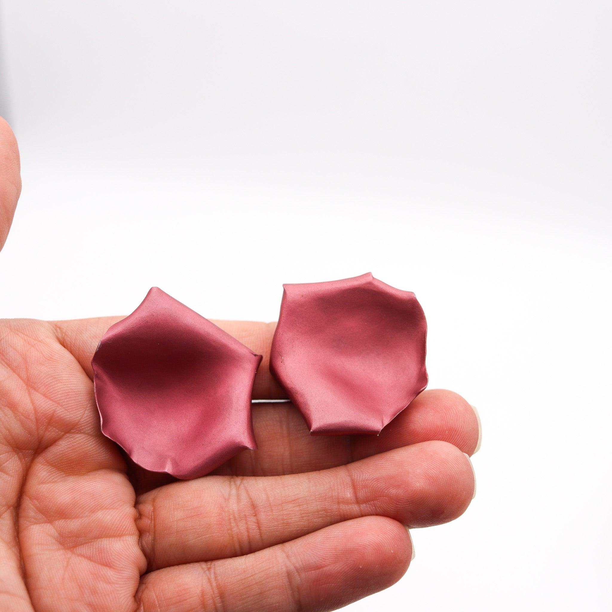 Women's JAR PARIS Pink Rose Petals Clips On Earrings In 18Kt Gold and Aluminum