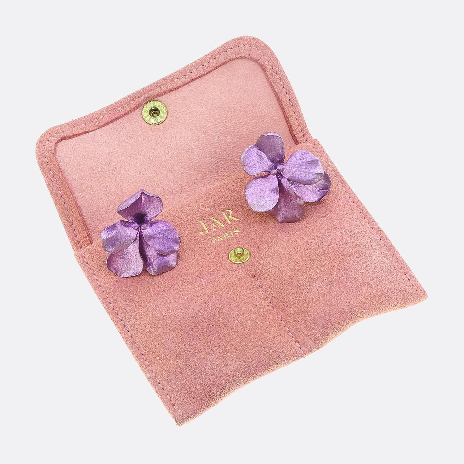Women's or Men's JAR Paris Purple Pansy Flower Earrings