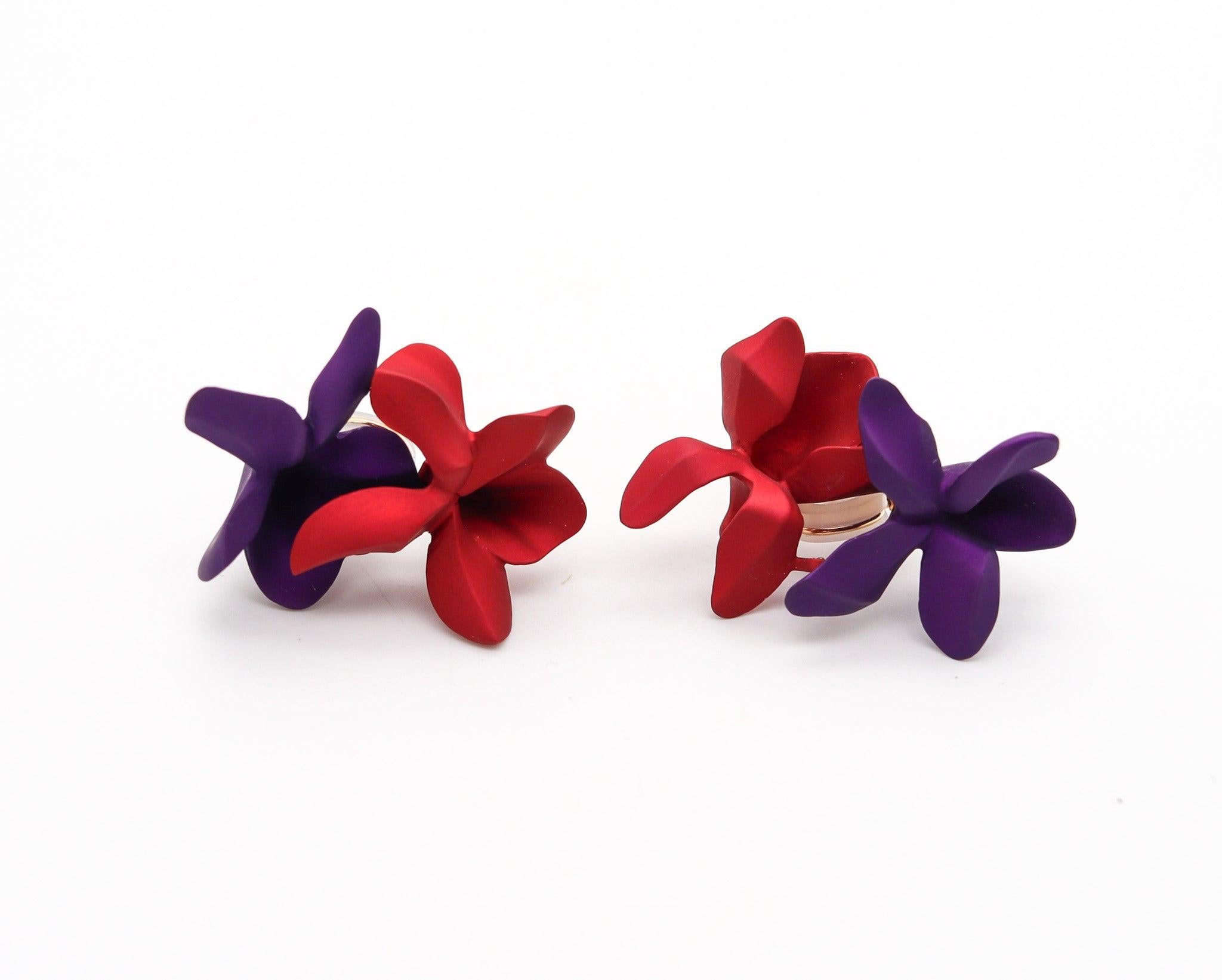 Pair of clips-on earrings designed by JAR Paris.

These are a splendid pair of clips-on earrings, created in Paris France by the iconic luxury jewelry designer Joel Arthur Rosenthal known as JAR Paris. The fabulous earring has been crafted in red