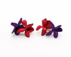 JAR PARIS Clips d'oreilles doubles violets rouges et violets en or 18 carats et aluminium