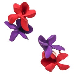 JAR PARIS Orecchini a clip con doppie violette rosse e viola in oro 18Kt e alluminio