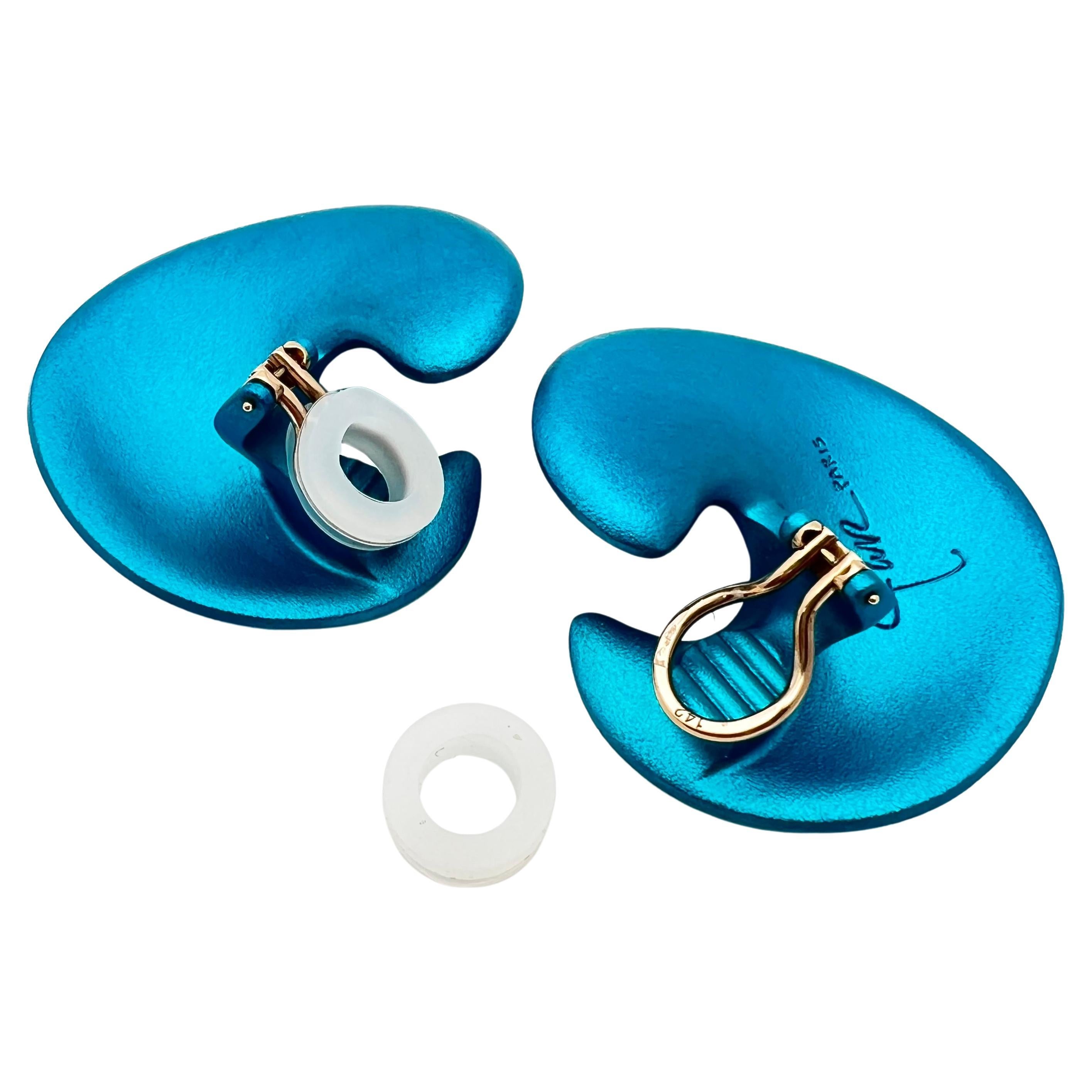 De las mujeres Pendientes JAR Paris Teal-Blue Aluminum Gold Valerie en venta
