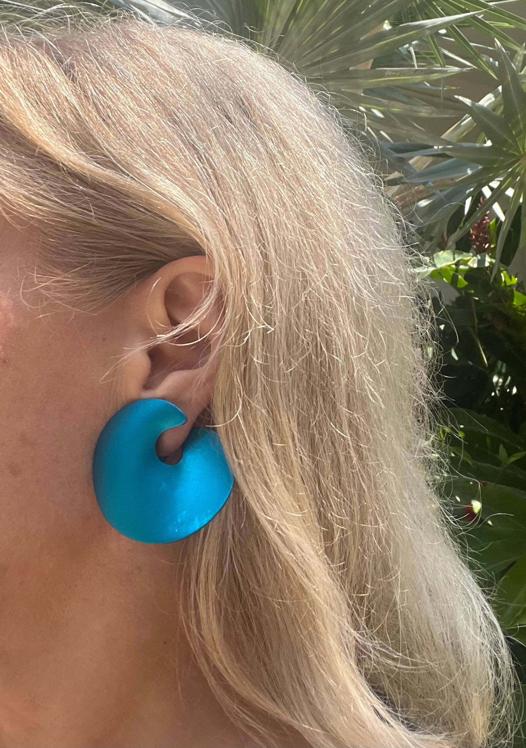 Pendientes JAR Paris Teal-Blue Aluminum Gold Valerie en venta 2
