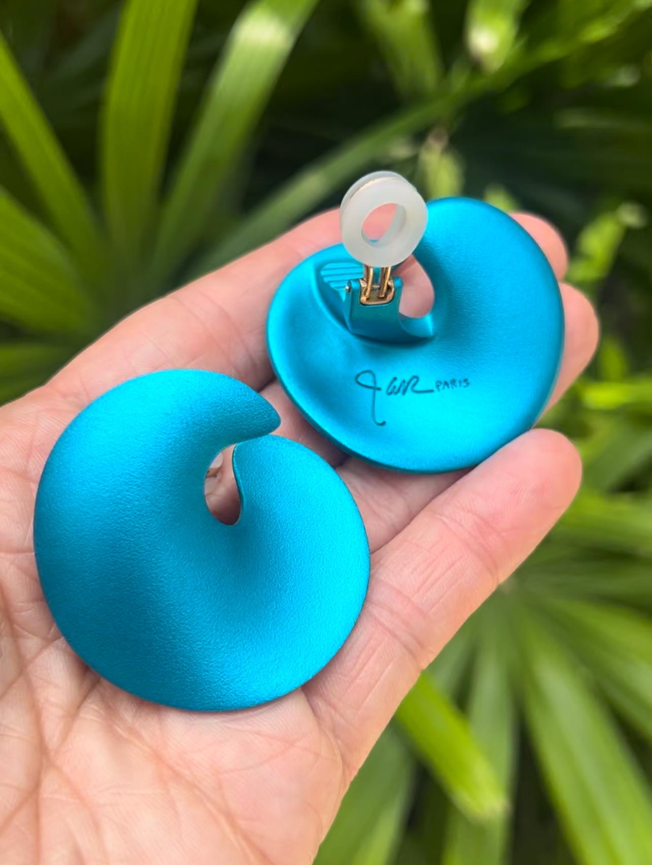 Pendientes JAR Paris Teal-Blue Aluminum Gold Valerie en venta 3