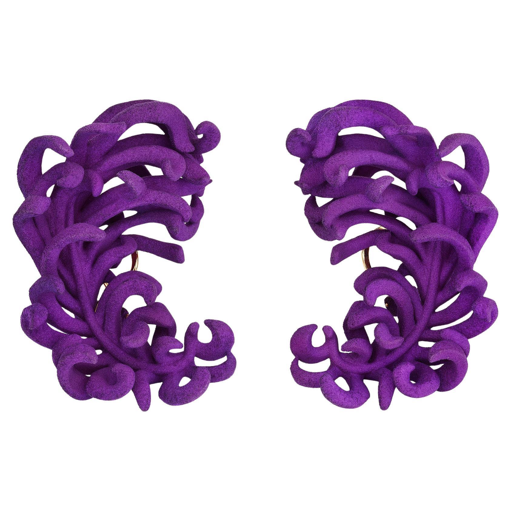JAR Paris Tickle Me Violet Harz Gold Feder Vintage Clip Ohrringe im Angebot
