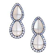 JAR Pear Shaped Moonstone, Sapphire & Diamond Ear Clips