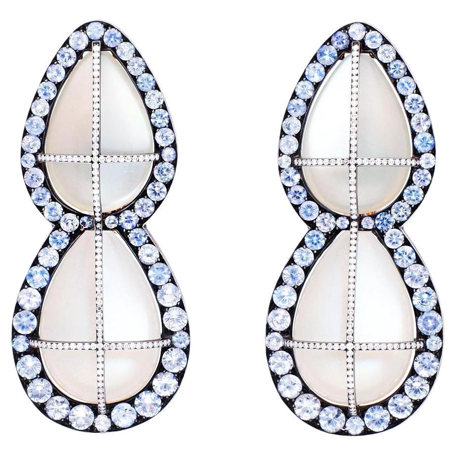 JAR Pear Shaped Moonstone, Sapphire & Diamond Ear Clips For Sale