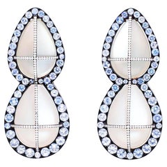 JAR Pear Shaped Moonstone, Sapphire & Diamond Ear Clips