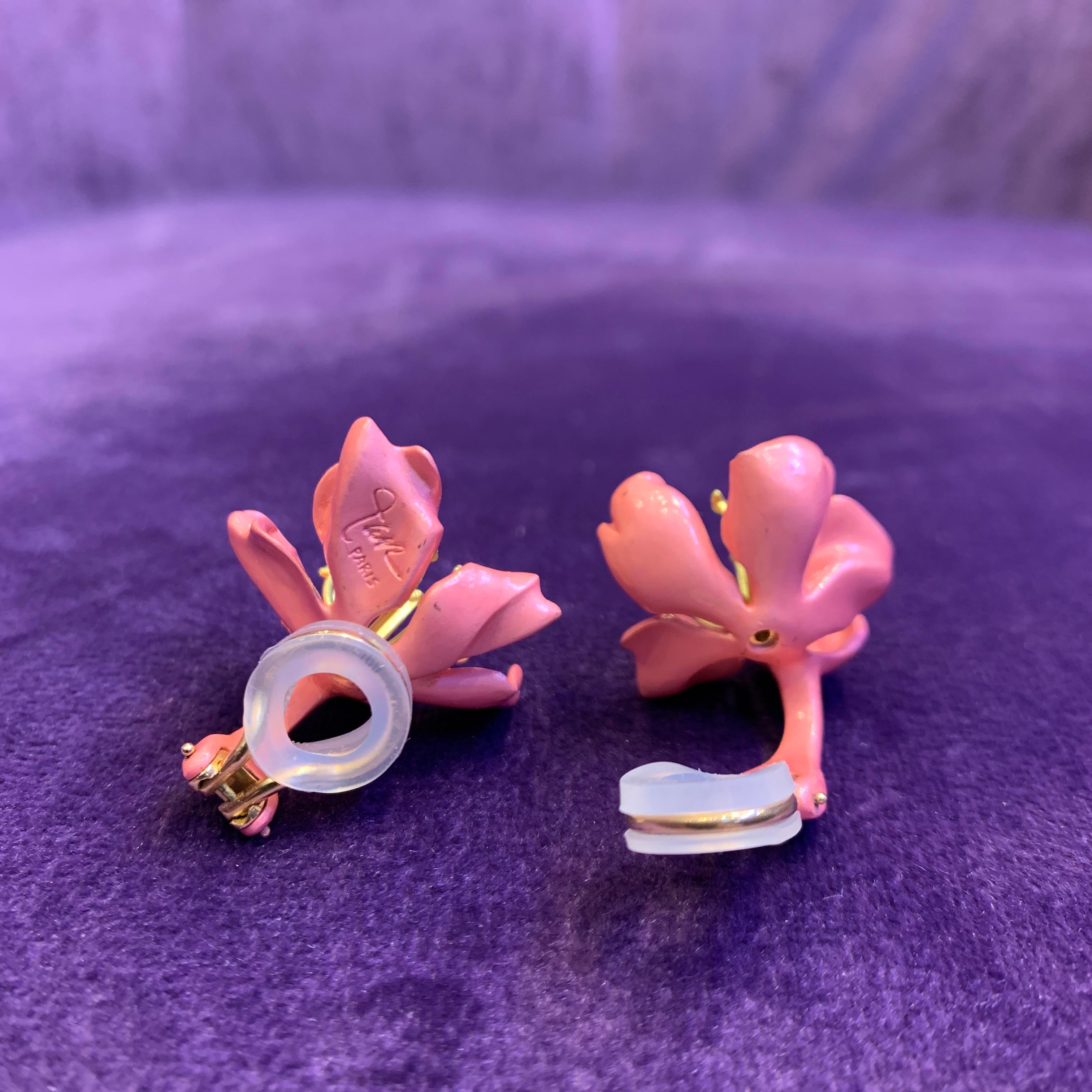 JAR Pink Almond Blossom Enamel Flower Earrings 5