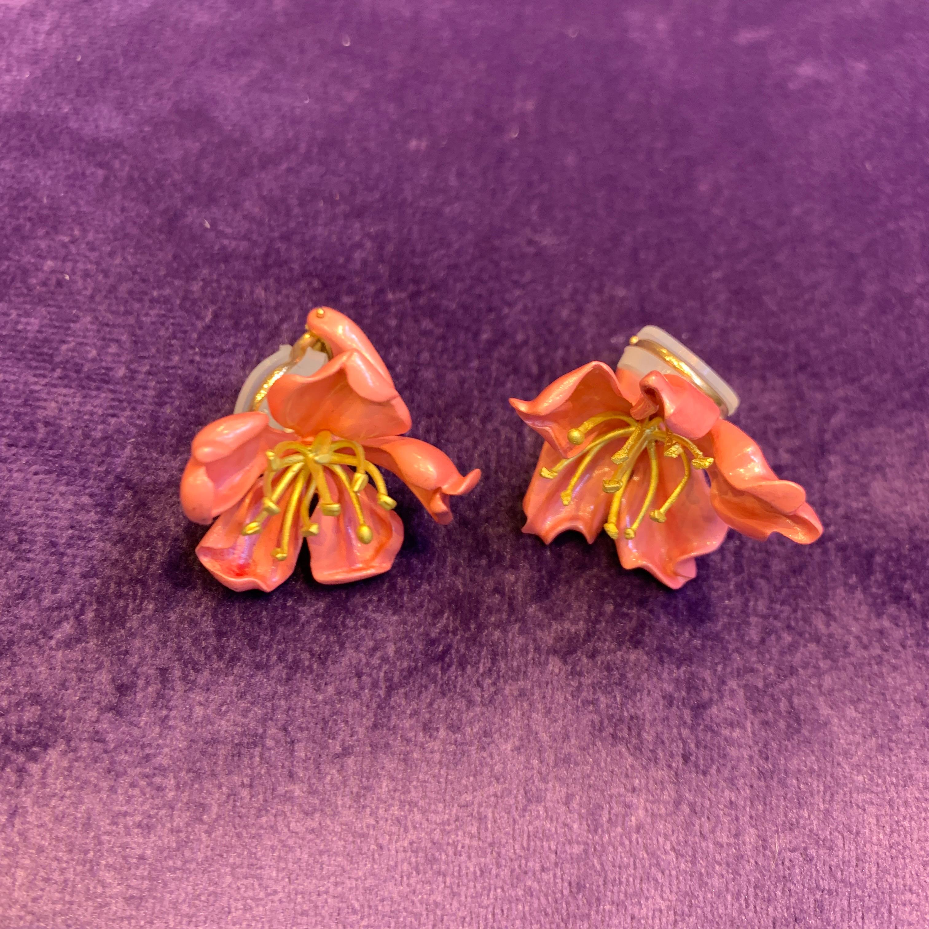 JAR Pink Almond Blossom Enamel Flower Earrings 6