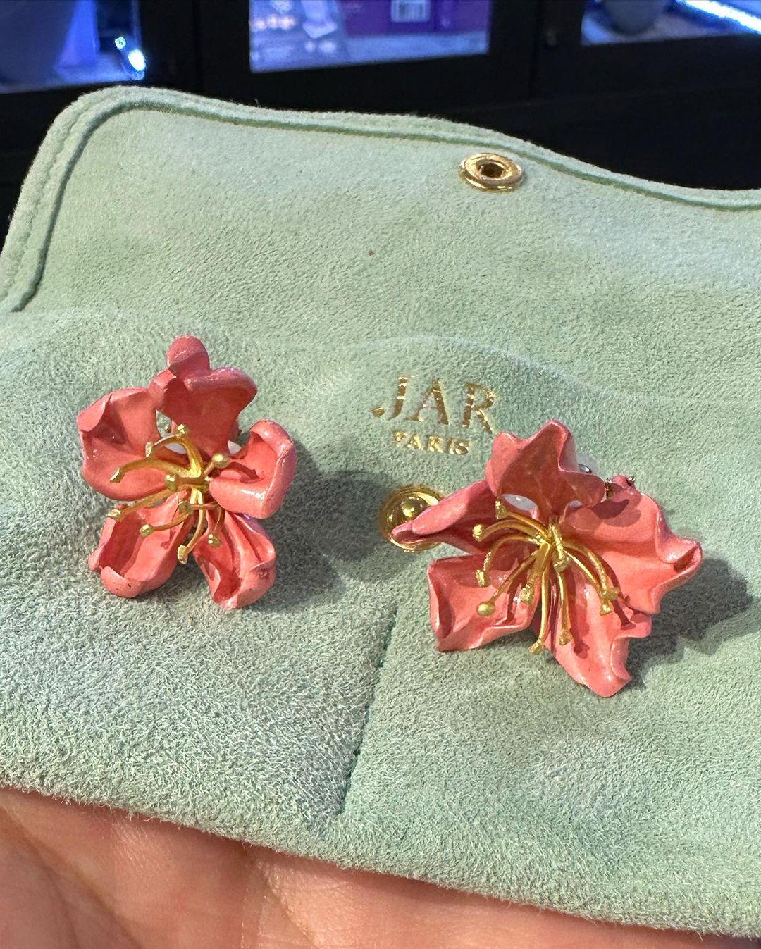 JAR Pink Almond Blossom Enamel Flower Earrings 1